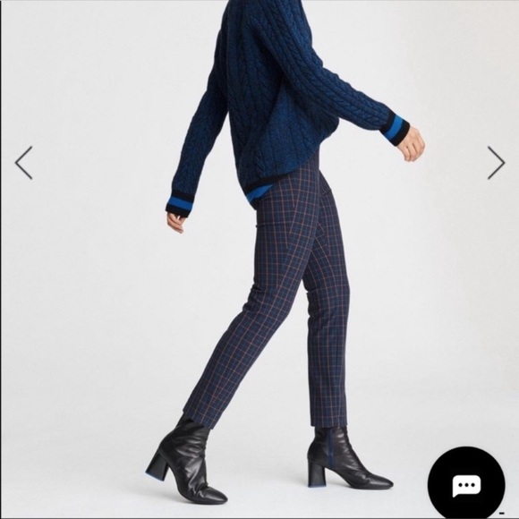 rag & bone Simone Plaid Ankle Pants Stretch Dark Academia Navy Black - Picture 2 of 9
